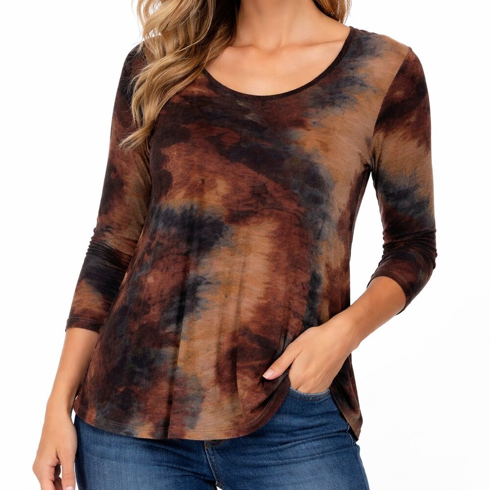 Women’s S Tunic Top Multi-Color 3/4 Sleeve Tie Dye Scoop Neck Whimsigoth Fairy